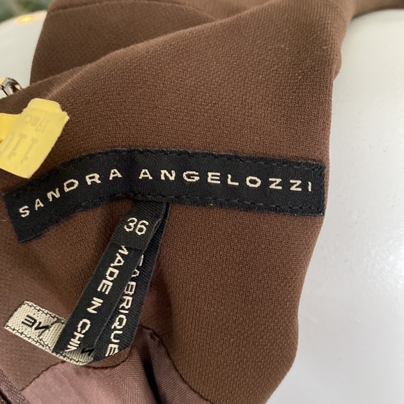 Sandra Angelozzi brown sheath career knee length, bow belt, neckline pleats 36 - Picture 7 of 11